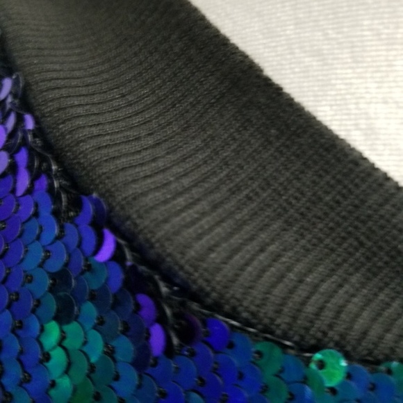 Iridescent peacock green sequined jacket sz 8 - Picture 7 of 8